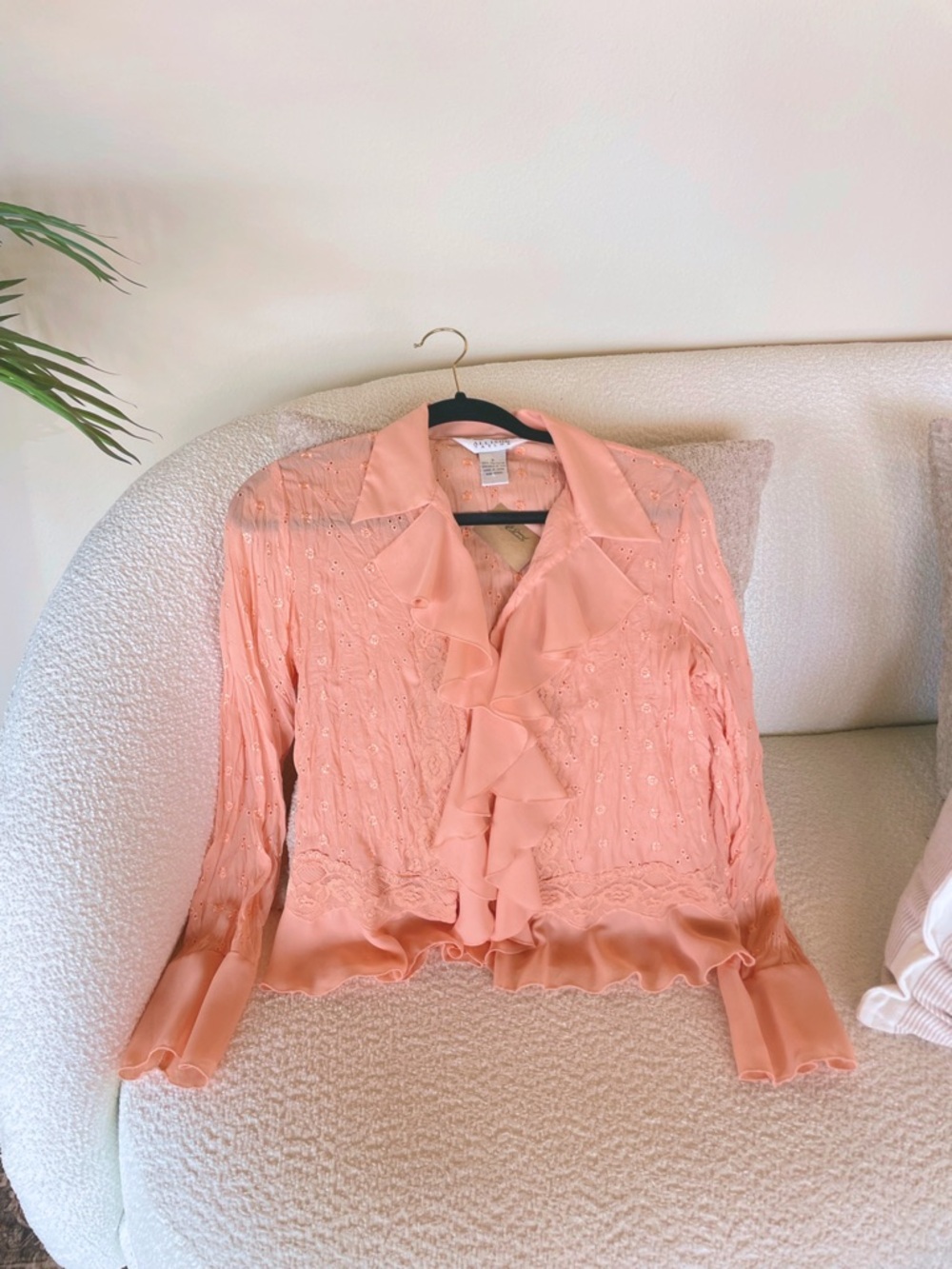 Vintage Allison Taylor Peach Ruffled Long-Sleeve Blouse